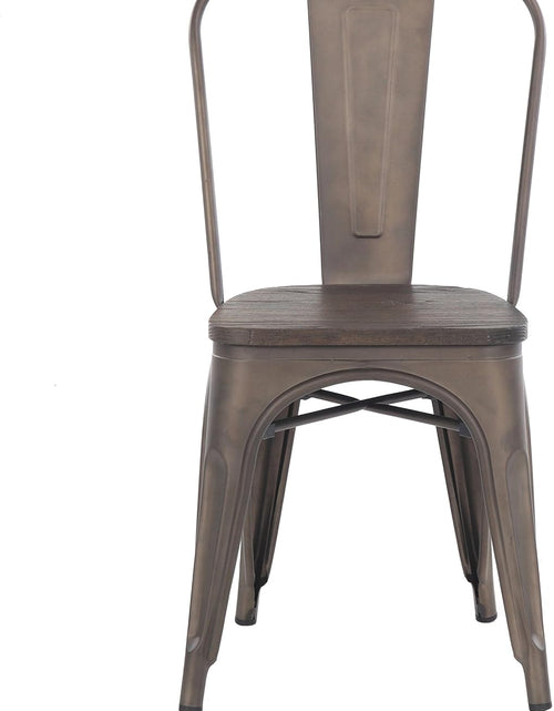 Load image into Gallery viewer, Metal Dining Chairs, Indoor/Outdoor and Stackable, Set of 4 (Bronze with Wooden Seat)