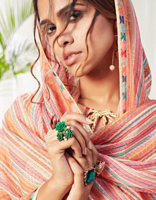 Load image into Gallery viewer, Peach Cotton Suit Set 🌸 Kurta, Mustard Pant &amp; Multicolor Dupatta
