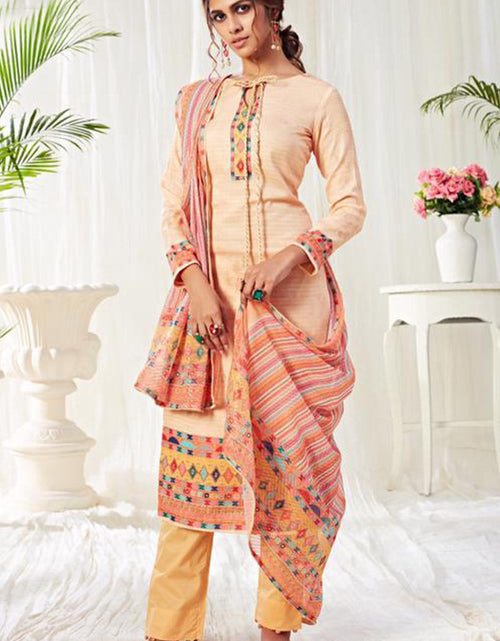 Load image into Gallery viewer, Peach Cotton Suit Set 🌸 Kurta, Mustard Pant &amp; Multicolor Dupatta
