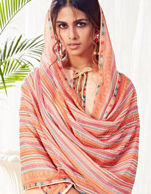 Load image into Gallery viewer, Peach Cotton Suit Set 🌸 Kurta, Mustard Pant &amp; Multicolor Dupatta
