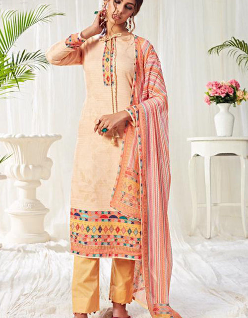 Load image into Gallery viewer, Peach Cotton Suit Set 🌸 Kurta, Mustard Pant &amp; Multicolor Dupatta
