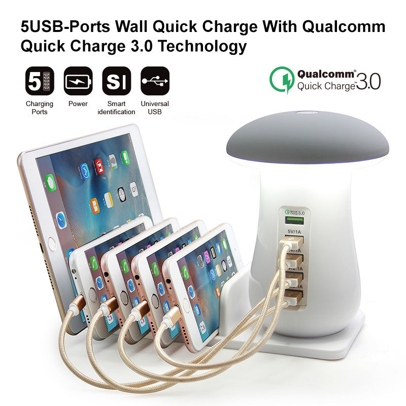 Mushroom Lamp USB Charger 🍄 Fast QC 3.0 & LED Light