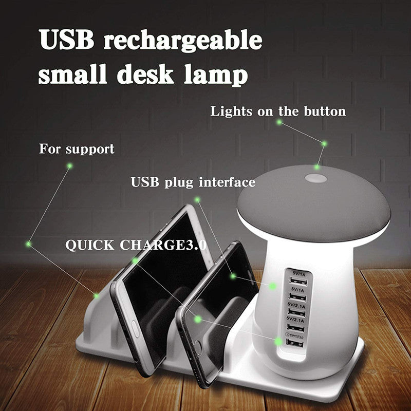 Mushroom Lamp USB Charger 🍄 Fast QC 3.0 & LED Light