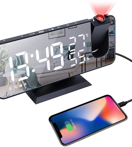 LED Projection Digital Alarm Clock Phone Charger