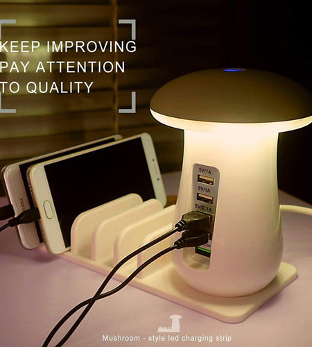 Mushroom Lamp USB Charger 🍄 Fast QC 3.0 & LED Light