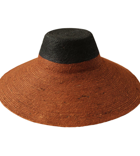 RIRI DUO Jute Handwoven Straw Hat in Burnt Sienna & Black