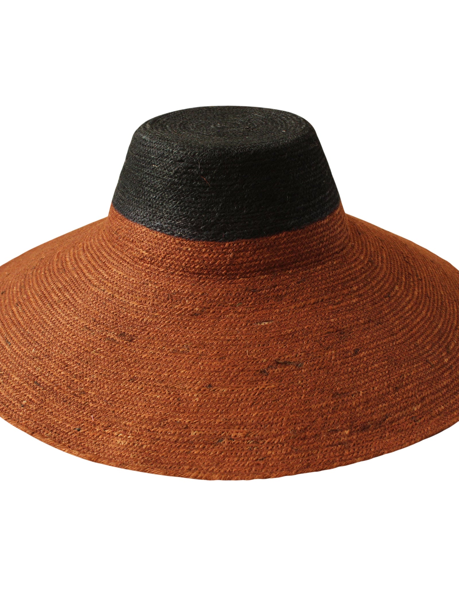 RIRI DUO Jute Handwoven Straw Hat in Burnt Sienna & Black