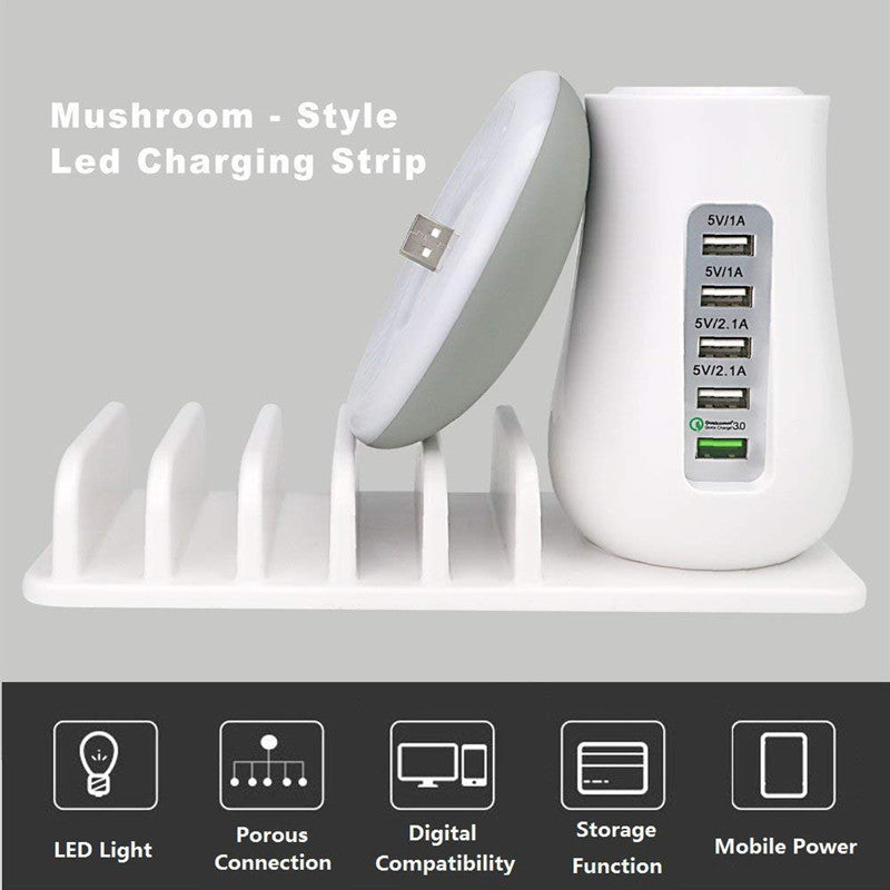 Mushroom Lamp USB Charger 🍄 Fast QC 3.0 & LED Light