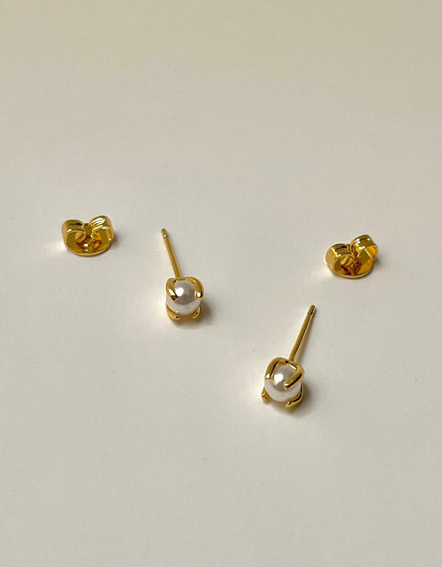 Load image into Gallery viewer, Pearl Stud Earrings ✨ Dainty 18K Gold-Plated Everyday Jewelry

