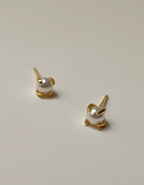 Load image into Gallery viewer, Pearl Stud Earrings ✨ Dainty 18K Gold-Plated Everyday Jewelry
