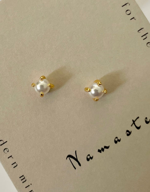 Load image into Gallery viewer, Pearl Stud Earrings ✨ Dainty 18K Gold-Plated Everyday Jewelry
